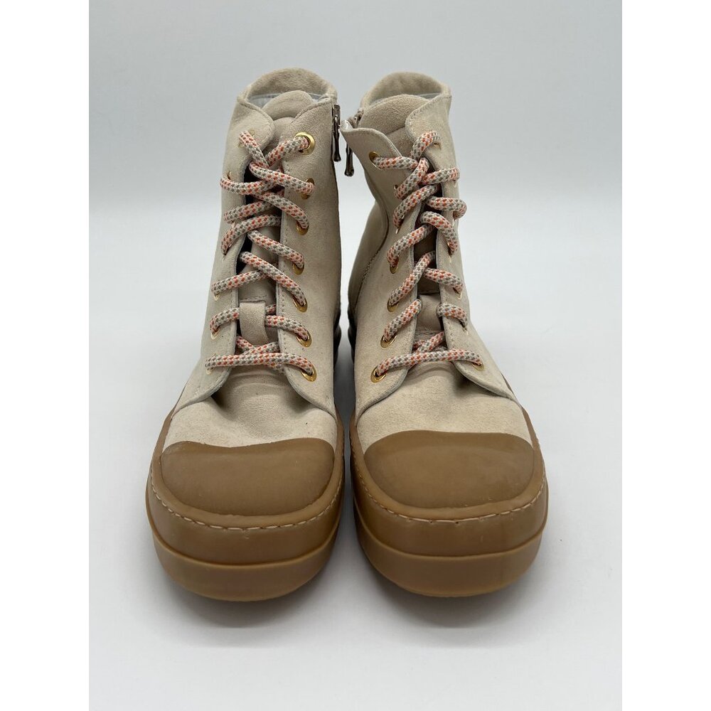 Montelliana Womens Suede High-Top Boots Size 37/6.5 Beige & Brown